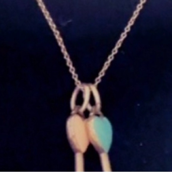 Tiffany & Co. Silver Necklace with Pink and Blue enamel keys. Mini size .